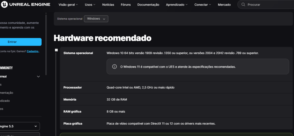 minimun requirements unreal engine 5