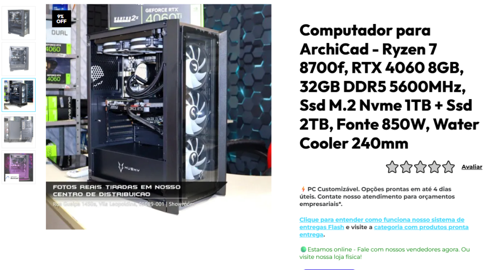 Computador para Archicad - Processador precisa ser bem robusto (12 núcleos). Já a placa de vídeo, quanto mais VRAM, melhor. 