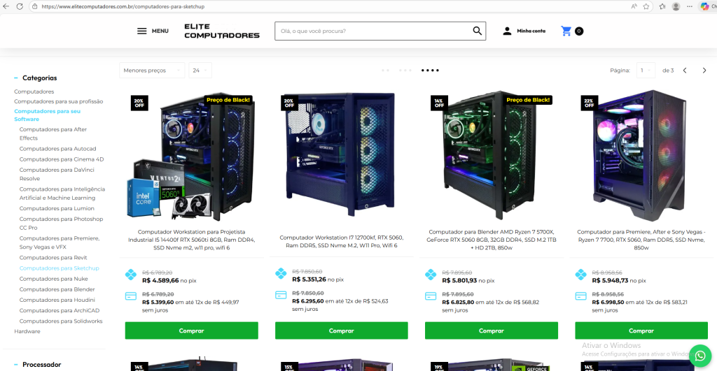 Computadores montados para Sketchup e Vray em 2025 e 2026
