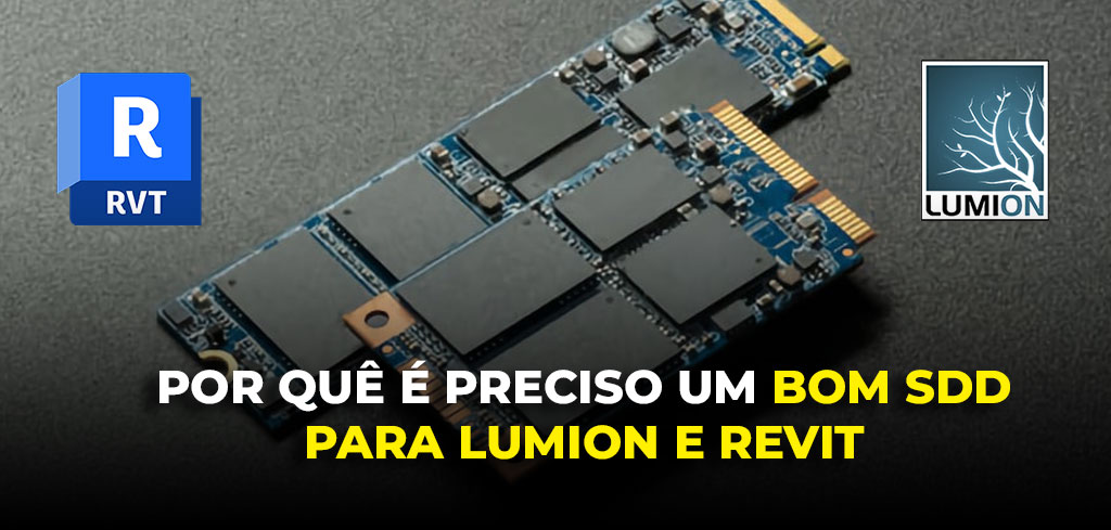 Armazenamentos SSD com as logos dos programas Revit e Lumion