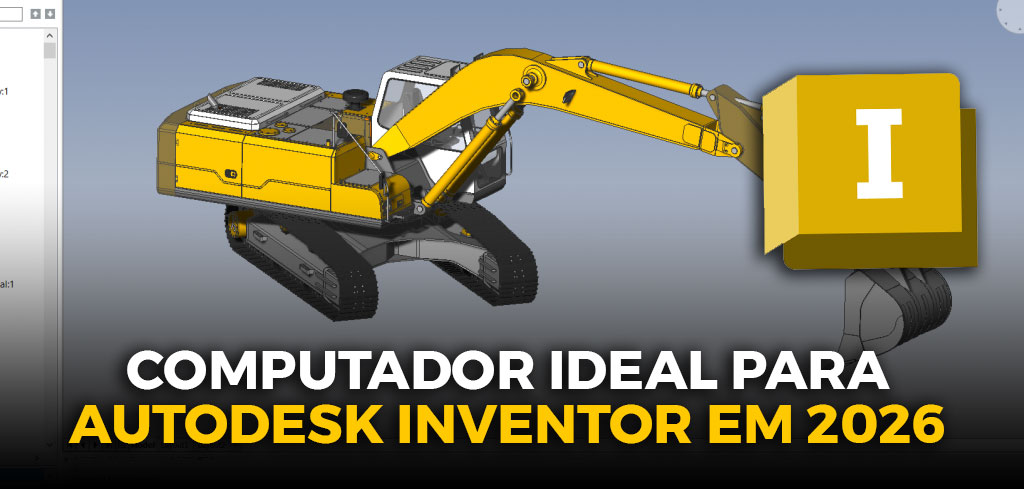 Uma tela de programa do Autodesk Inventor, com a logo do software com a legenda: 